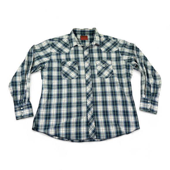 Vintage Rustler Western Shirt Adult EXTRA LARGE Green Blue Plaid Cowboy 90s - Picture 1 of 9